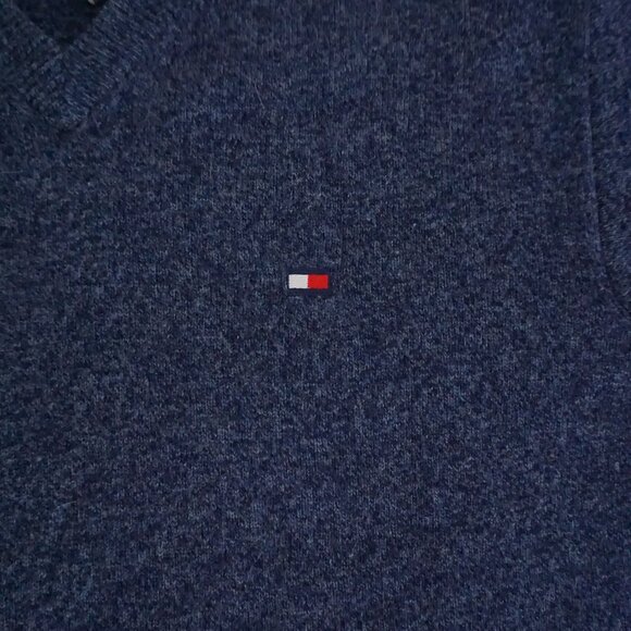 Tommy Hilfiger Blue Wool V-Neck Sweater Old Money Cabincore XL - Picture 8 of 9